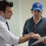 JC Chandor (right) and Zachary Quinto at work on 'Margin Call'