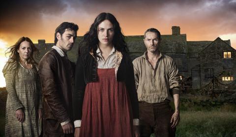 A rum business: Mary Yellan (Jessica Brown Findlay) with Joanne Whalley (left) as Aunt Patience, Sean Harris as Joss (right) and Matthew McNulty as Jem