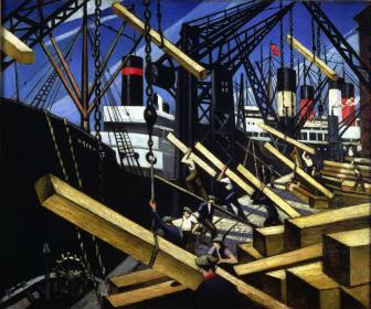 CRW Nevinson, Loading Timber, Southampton Docks, 1916-17