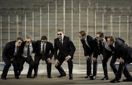 The excellent Matthew Rose as Osmin (centre)