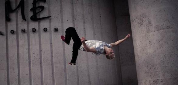 Parkour, or freerunning, performer wearing Anna Skodbo's Phannatiq clothing