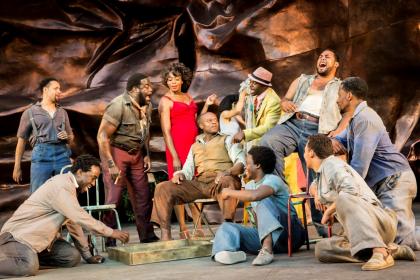 Bess (Nicola Hughes), Porgy (Rufus Bonds Jr) and Sporting Life (Cedric Neal), centre, with ensemble