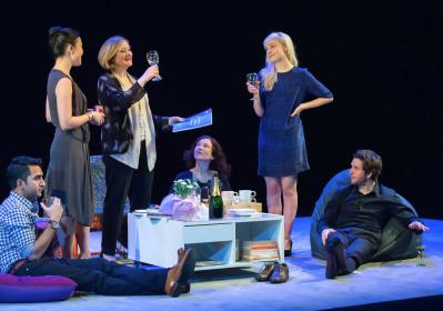 To consciousness? Olivia Vinall (centre-right) and company in 'The Hard Problem'