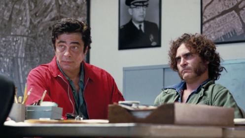 Sauncho Smilax (Benicio Del Toro) and "Doc" Sportillo (Joaquin Phoenix) grapple with the law's finer points