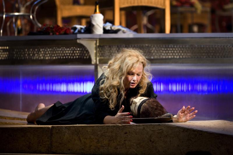 Karita Mattila as Salome with Jokanaan's head in the Metropolitan Opera production of Strauss's opera
