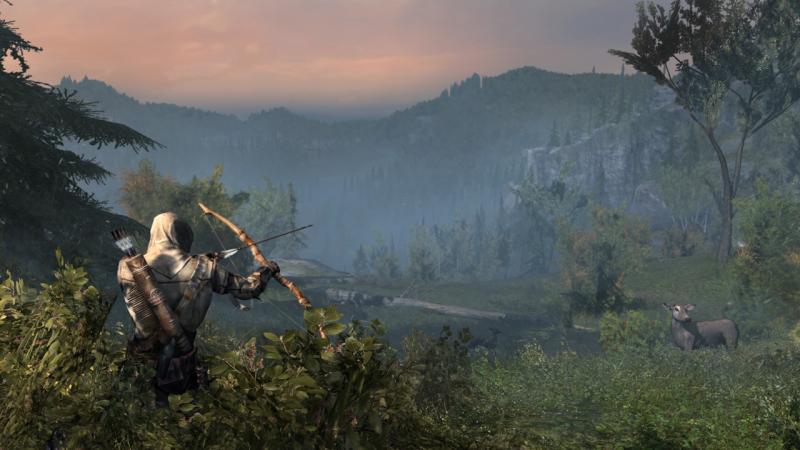 Assassin's Creed 3: stalking deer with a bow and arrow in the vastness of the Appalachian wilderness