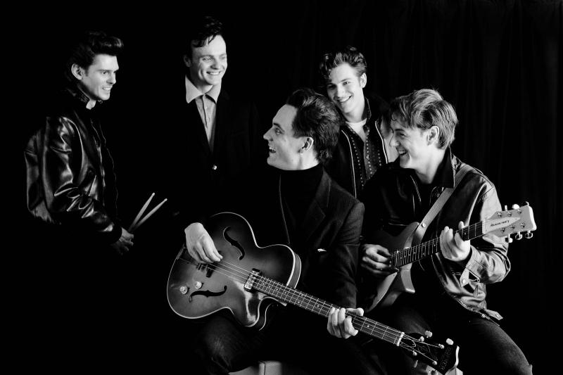 'Backbeat': Stuart Sutcliffe (Nick Blood, centre) smiles. Something he was never captured doing in real life