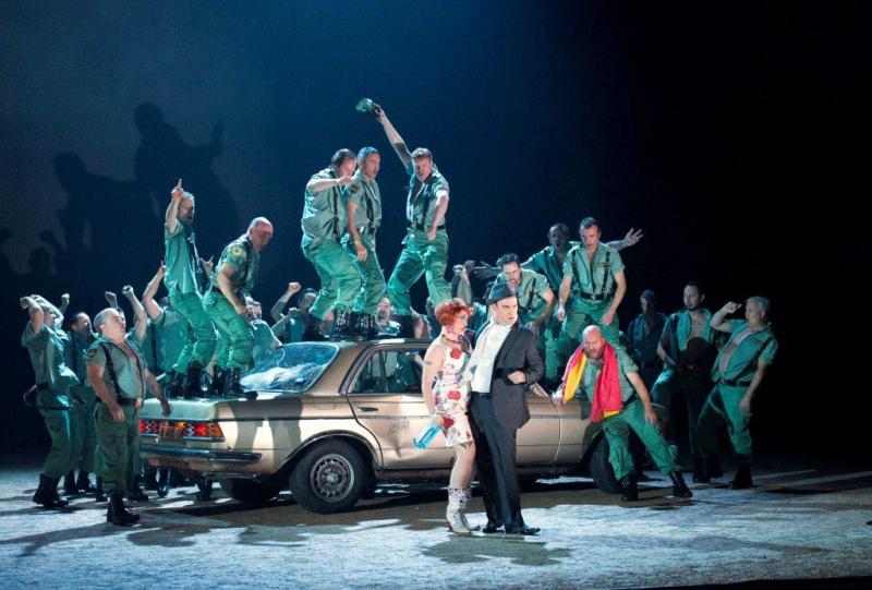 Leigh Melrose and Rhian Lois, the chorus of 'Carmen', and one of five Mercs