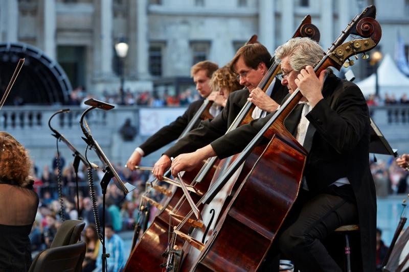 LSO double basses at Gergiev's Berlioz performance in Trafalgar Square this summer