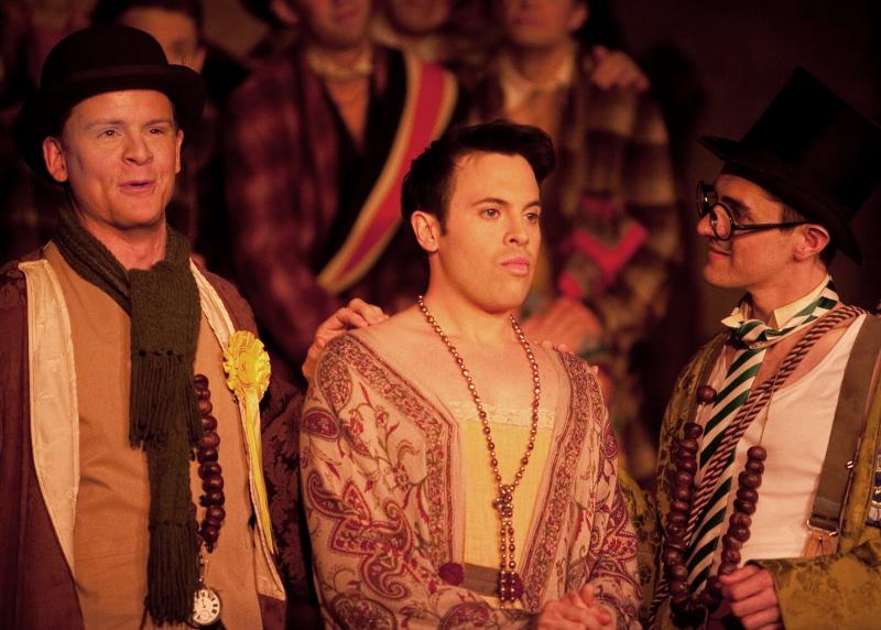 Topsy-turvy fairyland: Luke Fredericks as Lord Mountararat, Alan Richardson as Phyllis and James Willis as Lord Tolloller in 'Iolanthe'