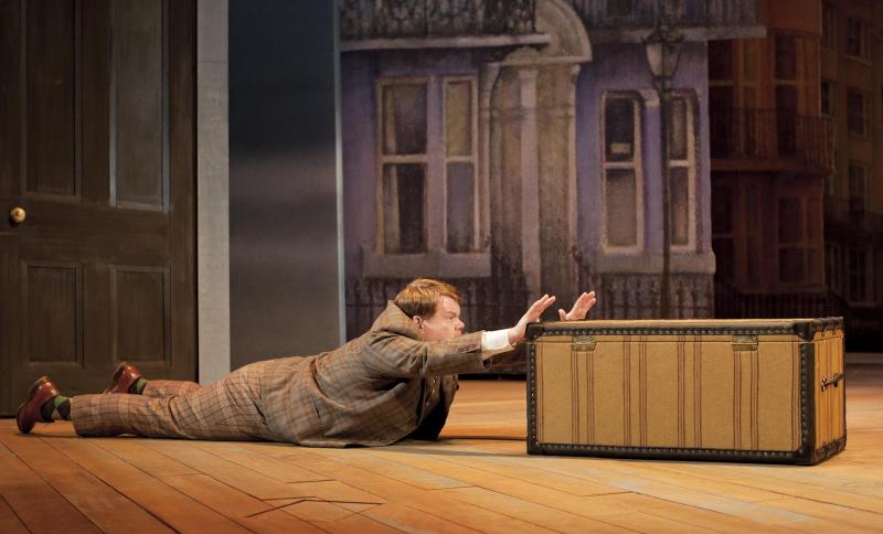 James Corden does battle with a trunk in Richard Bean rewrite of Goldoni