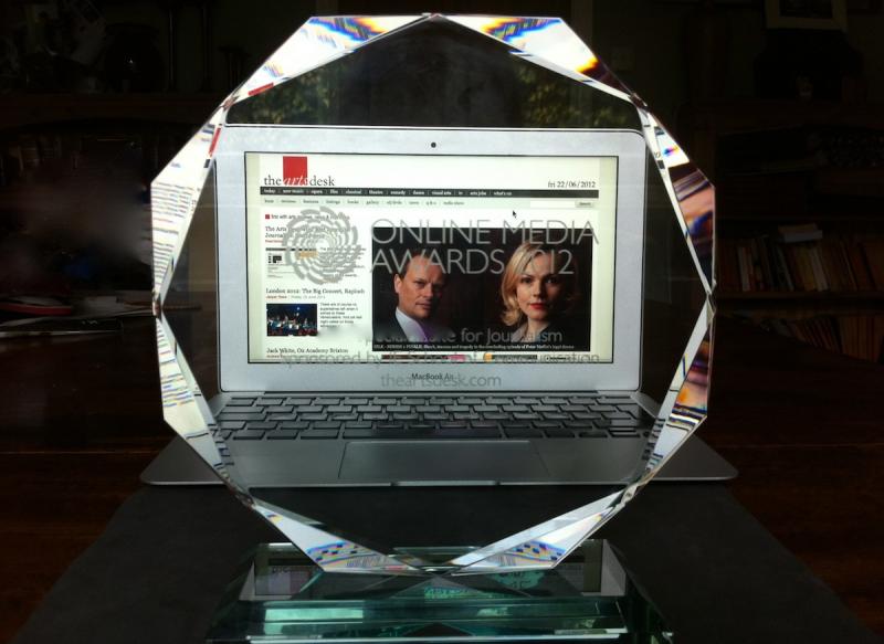 The engraved award for Best Specialist Journalism Site of 2012
