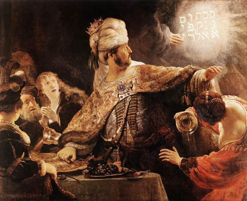 The writing's on the wall: Babylonian king Belshazzar faces up to his horrible fate