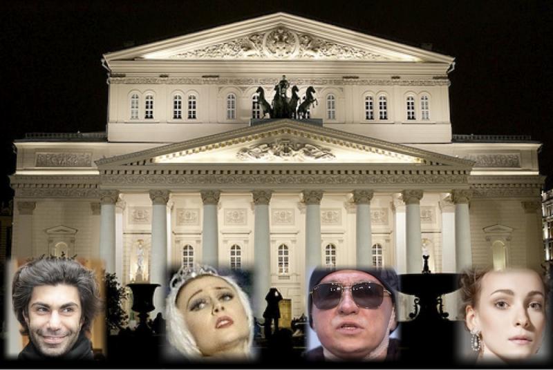 Bolshoi personalities: from left, Tsiskaridze, Zakharova, injured director Filin, and Smirnova
