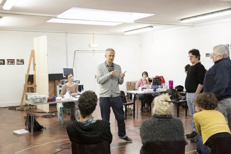Making a point: director Dominic Cooke and the cast of Crimp's new play