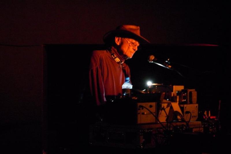 The spry Simeon Coxe operates his esoteric machines
