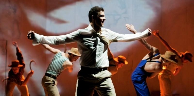 The masque scene: Song and dance with sickles and straw hats