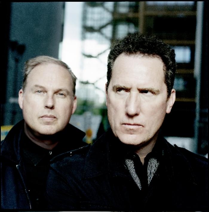 Andy McLuskey (right) with OMD partner Paul Humphries, both sternly pondering the future of electro-pop