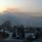 Bridge over the river Yenisei: In minus 26 degrees the river gushes steam