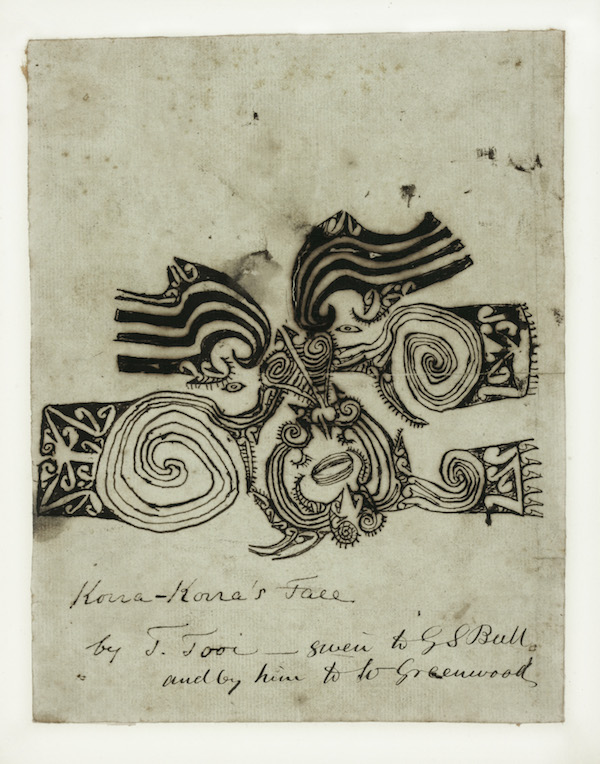Tooi [Tuai], Drawing of Korokoro's moko, 1818 © Sir George Grey Special Collections, Auckland Libraries