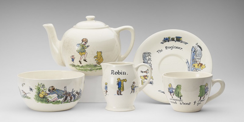 Christopher Robin ceramic tea - set presented to Princess  Elizabeth, han d - painted, Ashtead Pottery,  1928  Photograph: Royal Collection Trust /© Her Majesty Queen Elizabeth II 2017.  