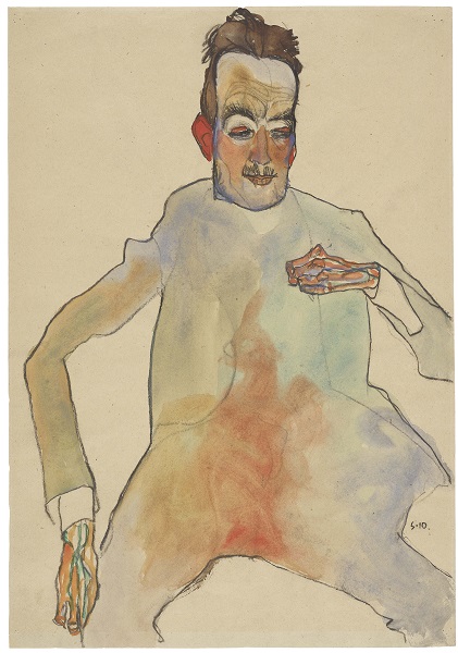 Egon Schiele, The Cellist, 1910 Black crayon and watercolour on packing paper, 44.7 x 31.2 cm The Albertina Museum, Vienna Exhibition organised by the Royal Academy of Arts, London and the Albertina Museum, Vienna 
