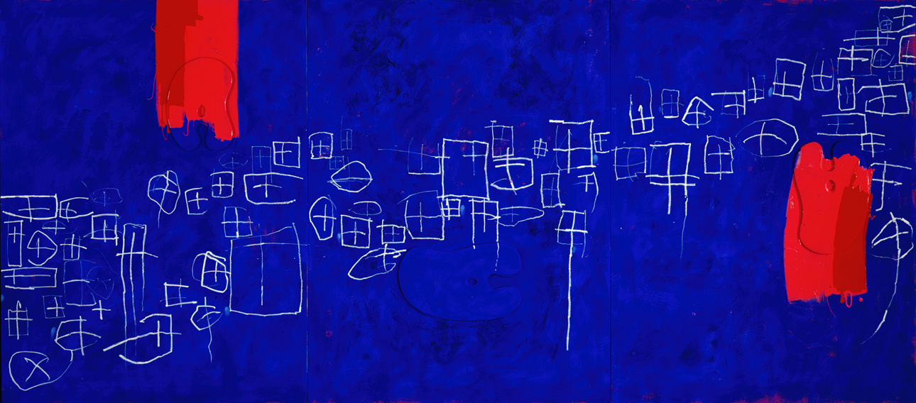 Elegy to lost time, 1994, Oil on canvas with artist pallets, 200 x 451 cm