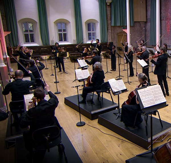 Eva Thórarinsdóttir in performance with the Hallé strings: credit the Hallé 