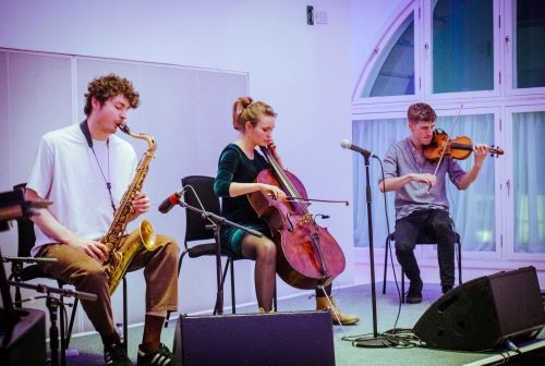 Juliette Lemoine, Matt Carmichael and Charlie Stewart at Celtic Connections