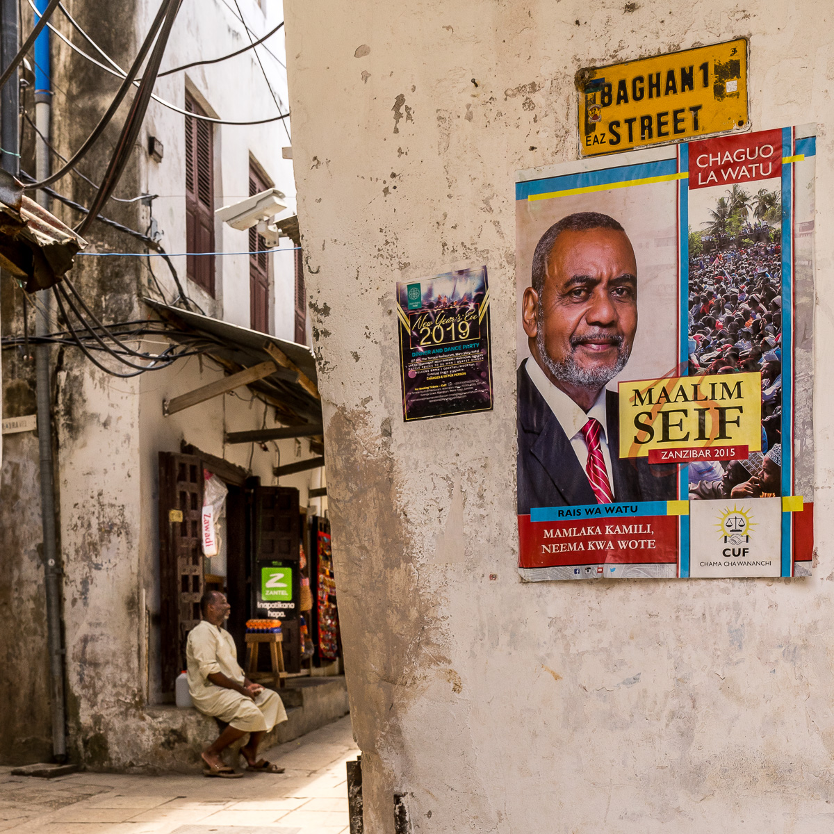 Political posters and CCTVs in Stone Town, Zanzibar. © Andy Morgan