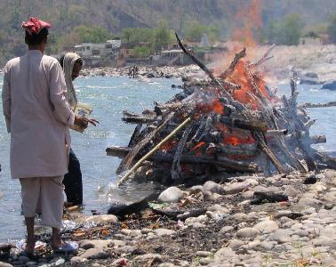 Funeral pyre on the Ganges