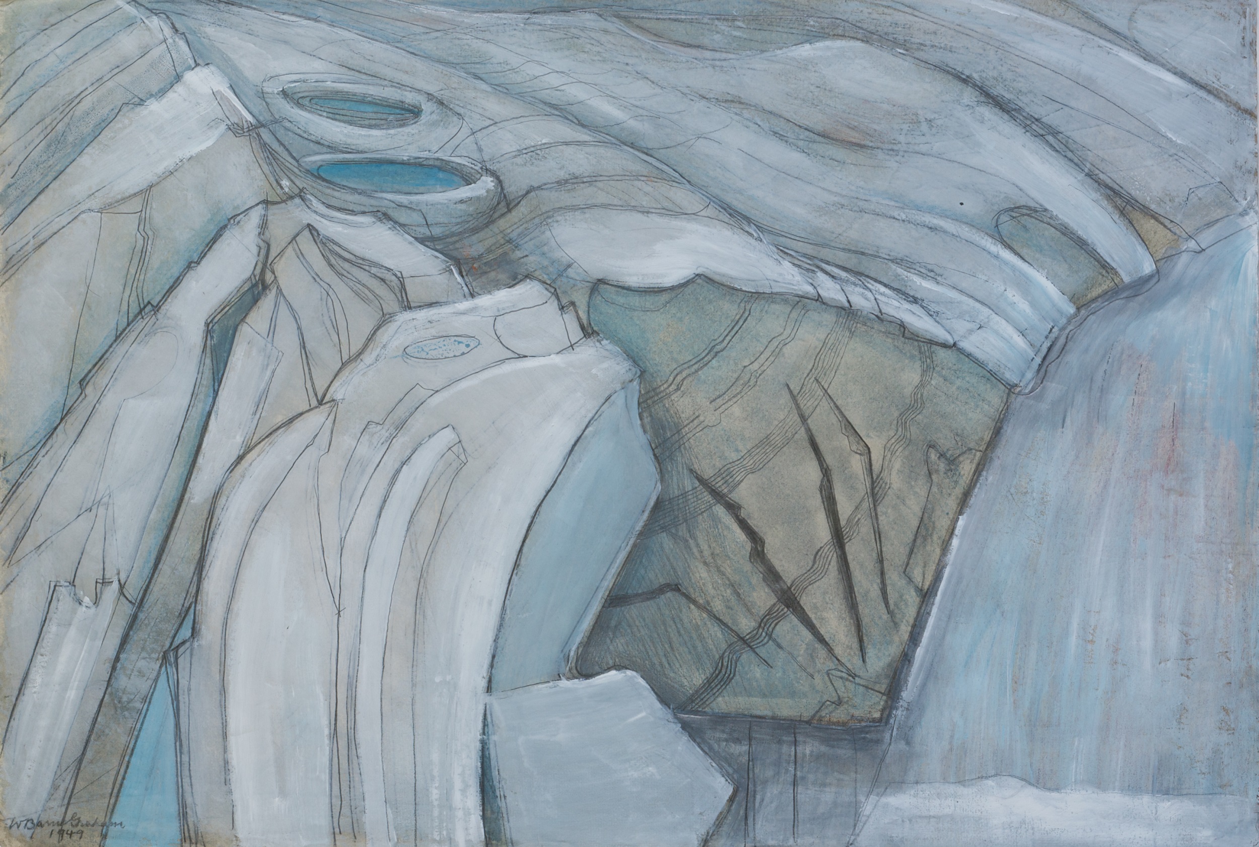 End of the Glacier Upper Grindelwald, c.1950, gouache and pencil on paper. Wilhelmina Barns-Graham Trust