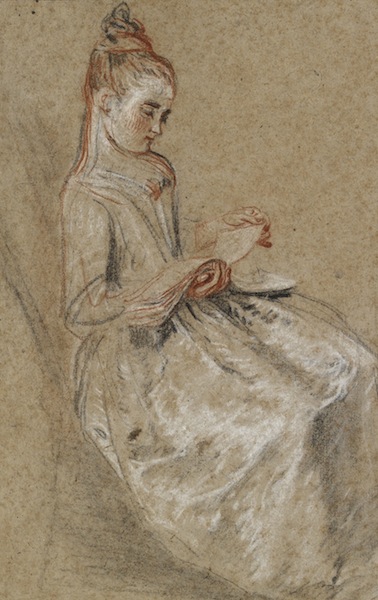 Watteau, Girl Seated with a Book of Music on her Lap