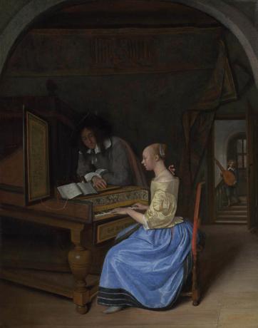 Jan Steen, A Young Woman Playing a Harpsicord to a Young Man, 1659