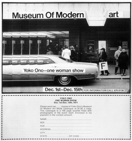 Advertisement for Museum of Modern (F) Art, 1971 Published in Village Voice, December 2, 1971 Private collection © Yoko Ono