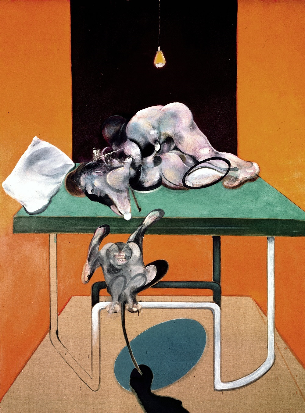 Francis Bacon Two Figures with a Monkey​, 1973 Oil on canvas 78 x 58 1/8 in 198 x 147.5 cm © The Estate of Francis Bacon. All rights reserved, DACS/Artimage 2019 Photo: Prudence Cuming Associates Ltd Courtesy Gagosian     