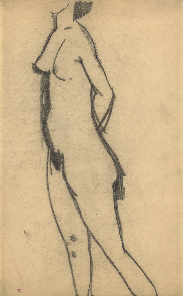Amedeo Modigliani, Standing Female Nude, 1908, Black crayon, Courtesy: Richard Nathanson, London