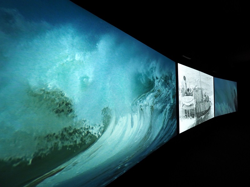 John Akomfrah, installation view of Vertigo Sea, 2015