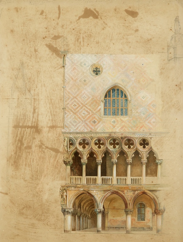  J. W. Bunney  South West Corner of the Doge’s   Palace, Venice  1871  Watercolour, pencil and bodycolour on paper   © Collection of the Guild of St George / Museums Sheffield