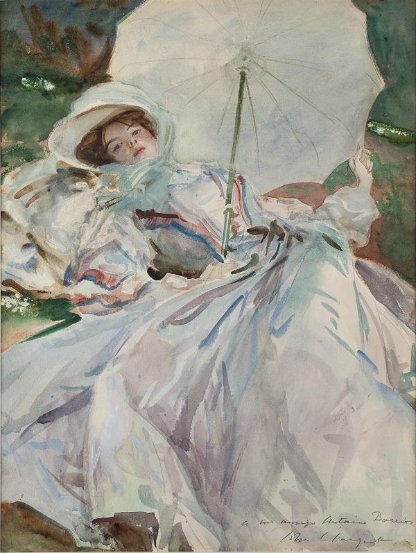 John Singer Sargent, The Lady with the Umbrella, 1911, watercolour on paper over  preliminary pencil, with body colour, Museu de Montserrat. Image © Dani Rovira