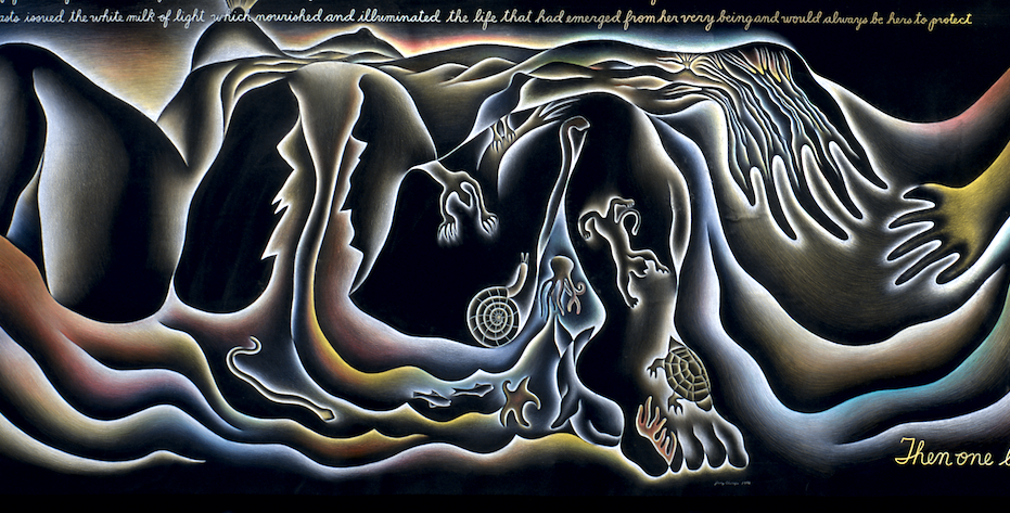 Judy Chicago In the Beginning from Birth Project (detail), 1982 Prismacolor on paper 65 x 389 in. (165.1 x 988.06 cm) © Judy Chicago/Artists Rights Society (ARS), New York; Photo © Donald Woodman/ARS, NY Courtesy of the artist