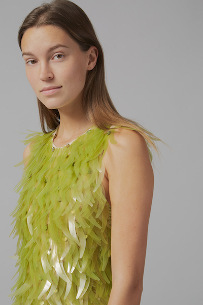 Charlotte McCurdy and Phillip Lim, Sequin dress — made from algae bioplastic sequins on a biodegradable plant-based dress. Image by Ben Taylor