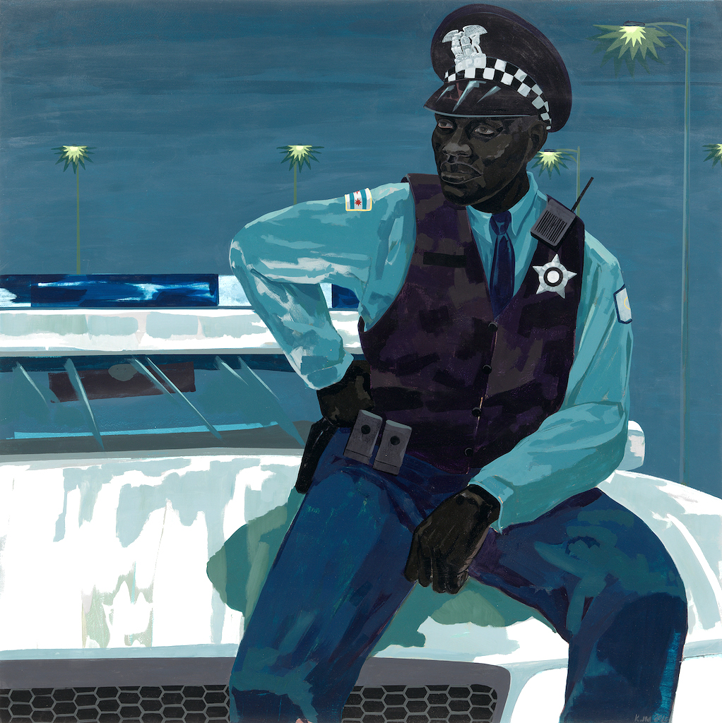 Kerry James Marshall, Untitled (Policeman), 2015. Acrylic on PVC panel with plexiglass frame, 152.4 x 152.4 cm. The Museum of Modern Art, New York.