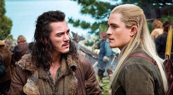 Luke Evans as Bard, Orlando Bloom as Legolas