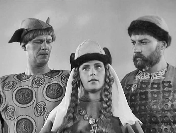 Suitors and Novgorod maiden in Eisenstein's Alexander Nevsky