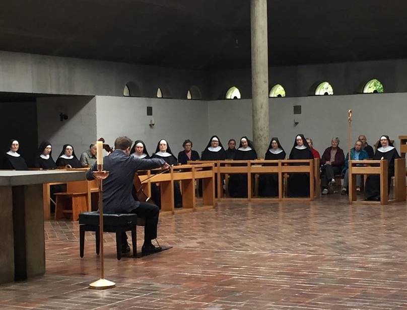 Richard Harwood playing to the nuns of West Malling Abbey