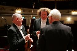 Deneve with RSNO violinist Edwin Paling and viola-player John Harrington