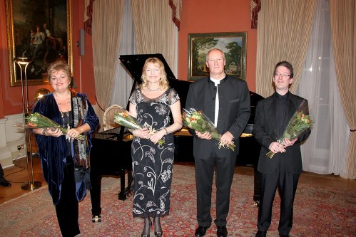Susan Bullock, Janice Watson, Richard Berkeley Steele and Llyr Williams at the German Ambassador's Residence
