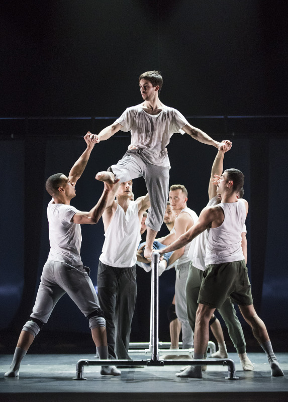 Marc Galvez and BalletBoyz dancers in Javier de Frutos's' 'Fiction'. Photo credit: Tristram Kenton