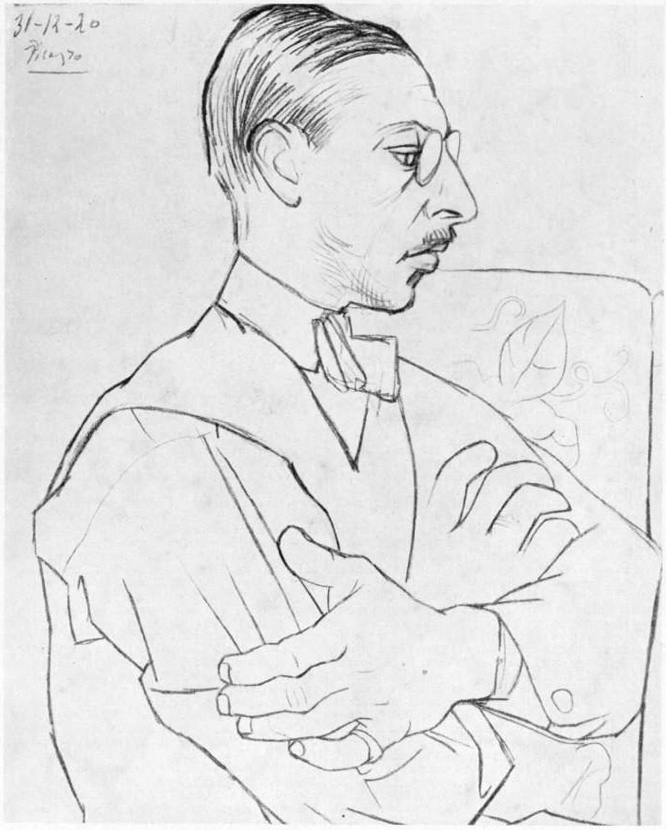 Igor Stravinsky as drawn by Pablo Picasso, 1920